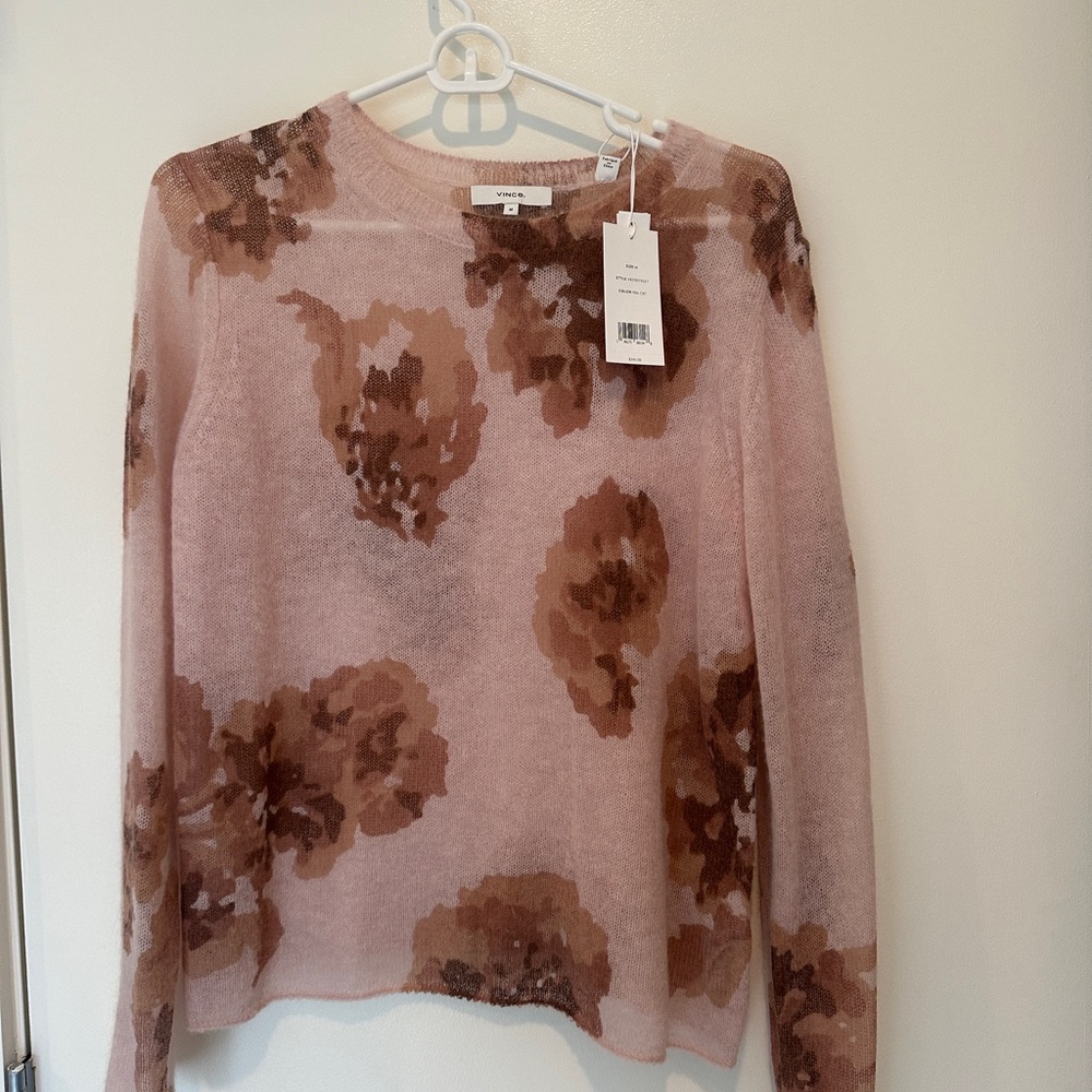 Vince Pink and Brown Floral Sweater